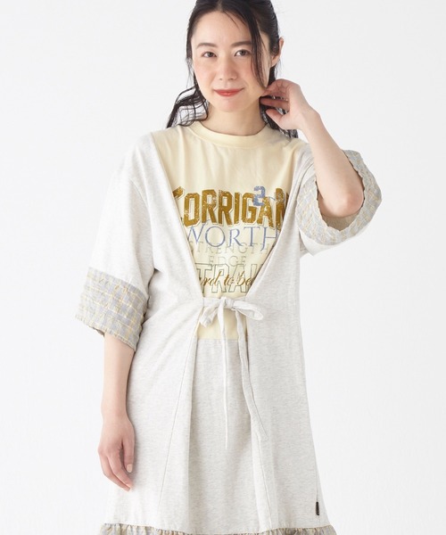 KRIFF MAYER Lady's Collection（クリフメイヤーレディースコレクション）の「カット×布帛リメイク風ワンピース（ワンピース・レディース・ブラウン/ブラック/オートミール/チャコール・LARGE/MEDIUM）」の7枚目の写真