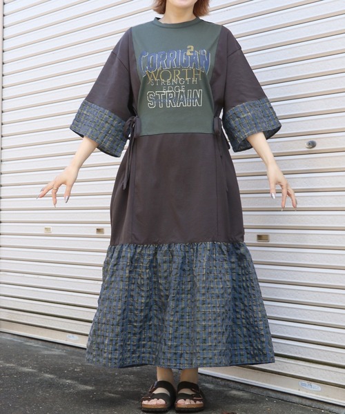 KRIFF MAYER Lady's Collection（クリフメイヤーレディースコレクション）の「カット×布帛リメイク風ワンピース（ワンピース・レディース・ブラウン/ブラック/オートミール/チャコール・LARGE/MEDIUM）」の10枚目の写真