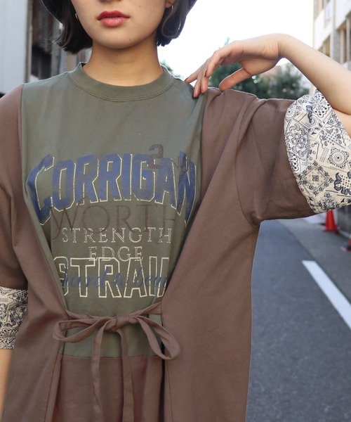 KRIFF MAYER Lady's Collection（クリフメイヤーレディースコレクション）の「カット×布帛リメイク風ワンピース（ワンピース・レディース・ブラウン/ブラック/オートミール/チャコール・LARGE/MEDIUM）」の11枚目の写真