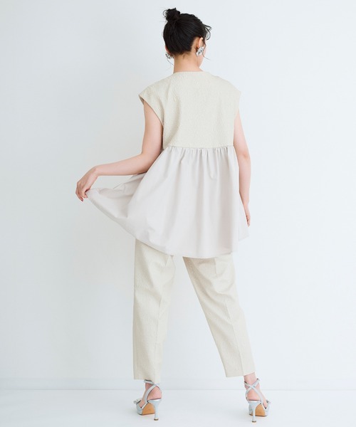 Narcissus(ナルシス)の「ジャガードブラウスジャケット ベスト オケージョン(ノーカラージャケット・レディース・ブラック/ベージュ・FREE)」の6枚目の写真