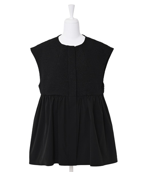 Narcissus(ナルシス)の「ジャガードブラウスジャケット ベスト オケージョン(ノーカラージャケット・レディース・ブラック/ベージュ・FREE)」の7枚目の写真