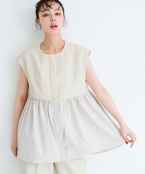 Narcissus(ナルシス)の「ジャガードブラウスジャケット ベスト オケージョン(ノーカラージャケット・レディース・ブラック/ベージュ・FREE)」の19枚目の写真