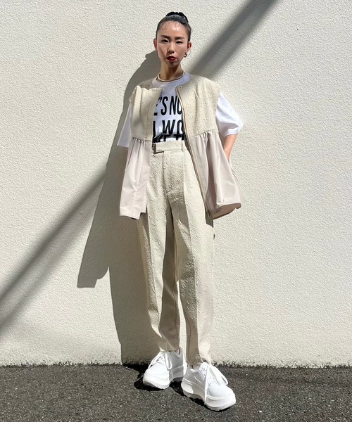 Narcissus(ナルシス)の「ジャガードブラウスジャケット ベスト オケージョン(ノーカラージャケット・レディース・ブラック/ベージュ・FREE)」の17枚目の写真