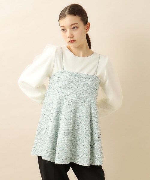 index（インデックス）の「◆≪美人百花掲載≫ 2way/ツイードジャージベアトップキャミ【洗濯機洗い可】（タンクトップ・レディース・ブラック系3/グリーン系4/オレンジ系4・36/38/40）」の8枚目の写真