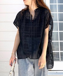 Q | シアーチェックスキッパーシャツ(シャツ/ブラウス)