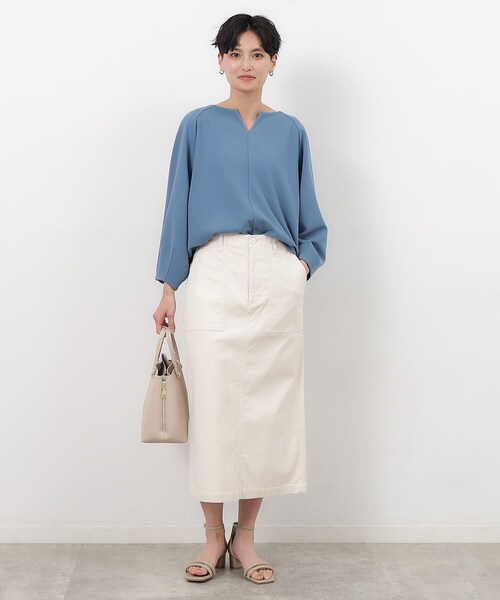 OPAQUE.CLIP（オペークドットクリップ）の「◆UV 袖口パール調ボタンキーネックジャージ【洗濯機洗い可】（Tシャツ/カットソー・レディース・ライトグレー/ホワイト/ブラック/ライトブルー・36/42/38/40）」の14枚目の写真