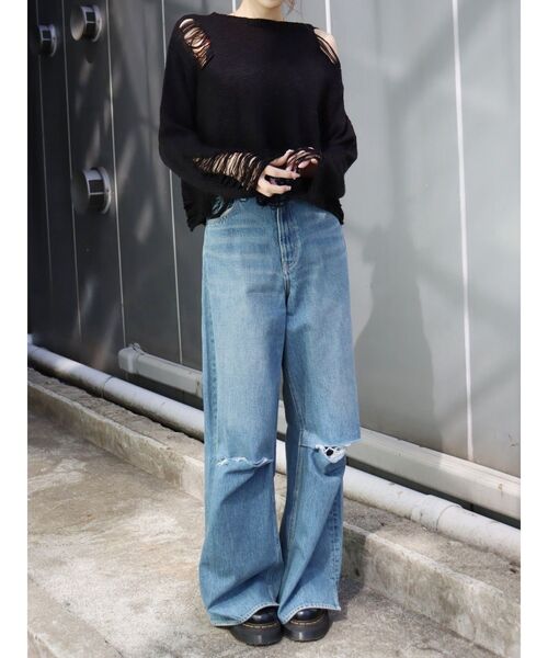 EVRIS（エヴリス）の「ハイダメージニットトップス（ニット/セーター・レディース・ブルー/グリーン/ブラック・FREE）」の12枚目の写真