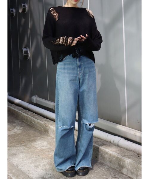 EVRIS（エヴリス）の「ハイダメージニットトップス（ニット/セーター・レディース・ブルー/グリーン/ブラック・FREE）」の13枚目の写真