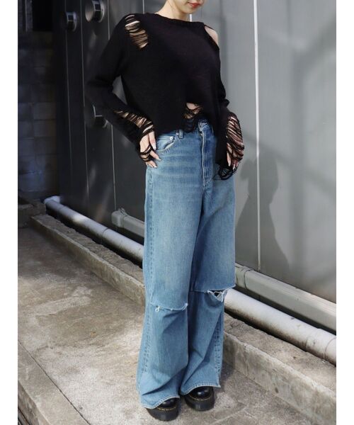 EVRIS（エヴリス）の「ハイダメージニットトップス（ニット/セーター・レディース・ブルー/グリーン/ブラック・FREE）」の14枚目の写真