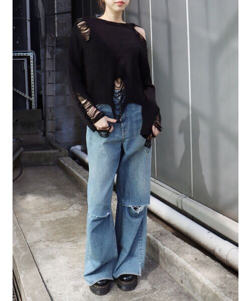 EVRIS（エヴリス）の「ハイダメージニットトップス（ニット/セーター・レディース・ブルー/グリーン/ブラック・FREE）」の15枚目の写真