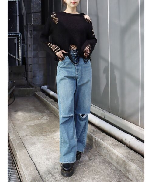 EVRIS（エヴリス）の「ハイダメージニットトップス（ニット/セーター・レディース・ブルー/グリーン/ブラック・FREE）」の16枚目の写真