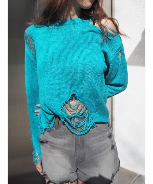 EVRIS（エヴリス）の「ハイダメージニットトップス（ニット/セーター・レディース・ブルー/グリーン/ブラック・FREE）」の17枚目の写真