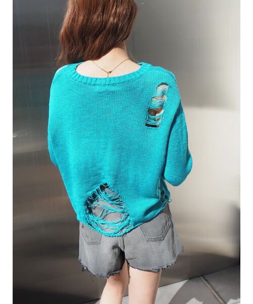 EVRIS（エヴリス）の「ハイダメージニットトップス（ニット/セーター・レディース・ブルー/グリーン/ブラック・FREE）」の20枚目の写真