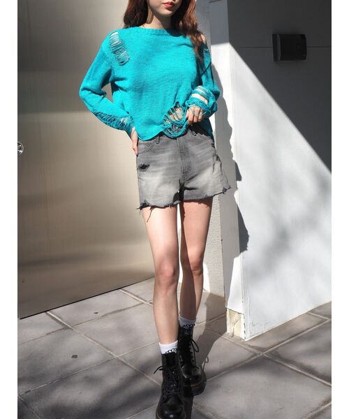 EVRIS（エヴリス）の「ハイダメージニットトップス（ニット/セーター・レディース・ブルー/グリーン/ブラック・FREE）」の21枚目の写真