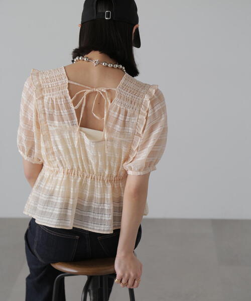 FREE'S MART（フリーズマート）の「◆肩フリルシャーリングペプラムブラウス（シャツ/ブラウス・レディース・ブラック/ホワイト/イエロー・FREE）」の22枚目の写真