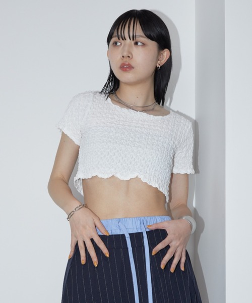 Aunt Marie's(アントマリーズ)の「シャーリングコンパクトトップス(Tシャツ/カットソー・レディース・ミント/ホワイト/ブラック・FREE)」の11枚目の写真