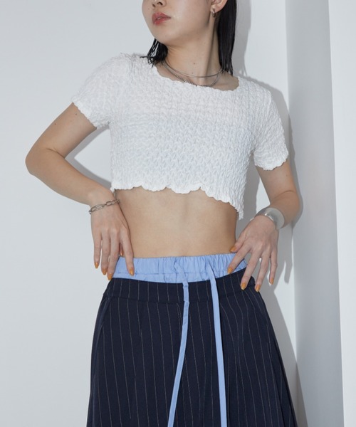 Aunt Marie's(アントマリーズ)の「シャーリングコンパクトトップス(Tシャツ/カットソー・レディース・ミント/ホワイト/ブラック・FREE)」の14枚目の写真