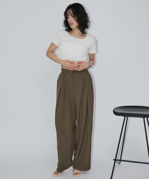 Aunt Marie's(アントマリーズ)の「シャーリングコンパクトトップス(Tシャツ/カットソー・レディース・ミント/ホワイト/ブラック・FREE)」の9枚目の写真