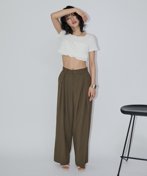 Aunt Marie's(アントマリーズ)の「シャーリングコンパクトトップス(Tシャツ/カットソー・レディース・ミント/ホワイト/ブラック・FREE)」の10枚目の写真