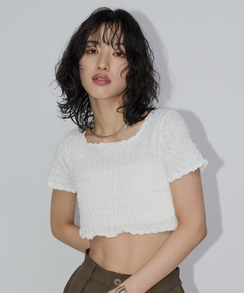 Aunt Marie's(アントマリーズ)の「シャーリングコンパクトトップス(Tシャツ/カットソー・レディース・ミント/ホワイト/ブラック・FREE)」の7枚目の写真