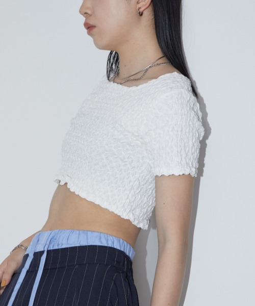 Aunt Marie's(アントマリーズ)の「シャーリングコンパクトトップス(Tシャツ/カットソー・レディース・ミント/ホワイト/ブラック・FREE)」の12枚目の写真