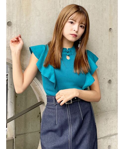 MURUA（ムルーア）の「2WAYラッフルリブニット（ニット/セーター・レディース・ホワイト/ブラック/ブルー・FREE）」の12枚目の写真