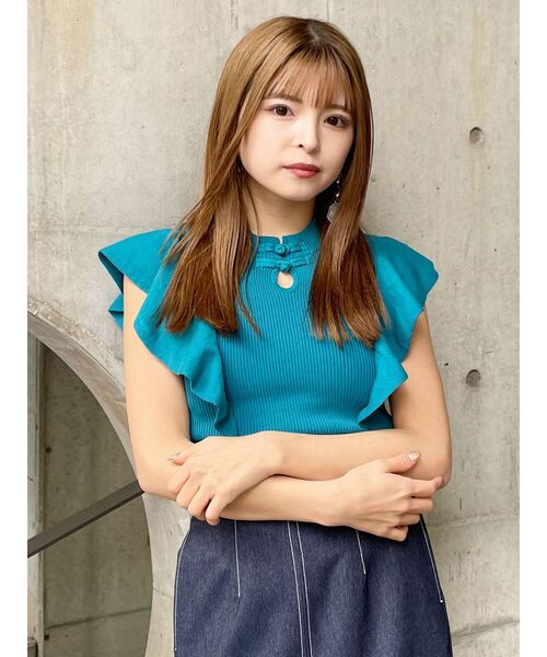 MURUA（ムルーア）の「2WAYラッフルリブニット（ニット/セーター・レディース・ホワイト/ブラック/ブルー・FREE）」の13枚目の写真