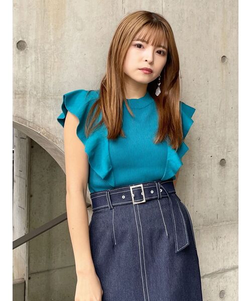 MURUA（ムルーア）の「2WAYラッフルリブニット（ニット/セーター・レディース・ホワイト/ブラック/ブルー・FREE）」の14枚目の写真