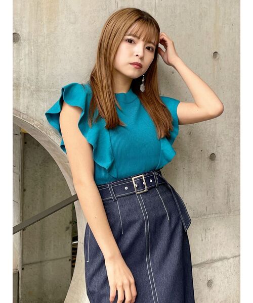 MURUA（ムルーア）の「2WAYラッフルリブニット（ニット/セーター・レディース・ホワイト/ブラック/ブルー・FREE）」の15枚目の写真