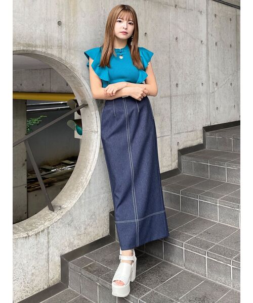 MURUA（ムルーア）の「2WAYラッフルリブニット（ニット/セーター・レディース・ホワイト/ブラック/ブルー・FREE）」の17枚目の写真