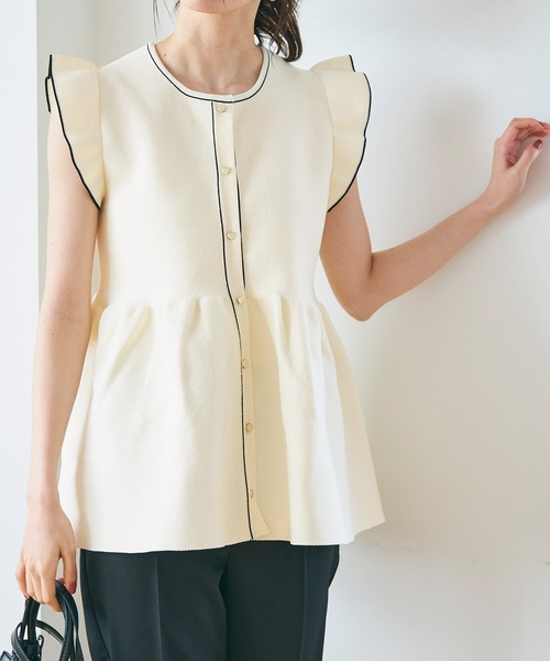 coca（coca）（コカ）の「【WEB限定セール】バイカラーペプラムニットジレ（ベスト・レディース・ブラック/アイボリー・M/L）」の5枚目の写真