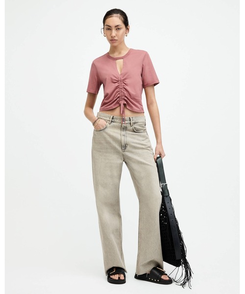 ALLSAINTS（オールセインツ）の「GIGI DRAWCORD CENTRE CROPPED T-SHIRT | GIGI ドローコード センター クロップド Tシャツ（Tシャツ/カットソー・レディース・ピンク系その他・4/10/8/6/12/2）」の3枚目の写真
