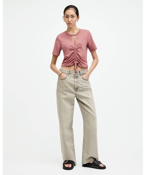 ALLSAINTS（オールセインツ）の「GIGI DRAWCORD CENTRE CROPPED T-SHIRT | GIGI ドローコード センター クロップド Tシャツ（Tシャツ/カットソー・レディース・ピンク系その他・4/10/8/6/12/2）」の5枚目の写真