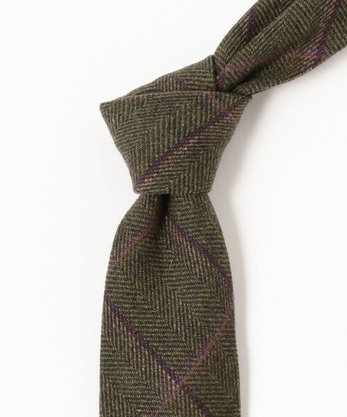 BEAMS F（ビームスエフ）の「ROSS MILANO / ウールカシミヤ チェック柄 ネクタイ（ネクタイ・メンズ・オリーブ・ONE SIZE）」の4枚目の写真
