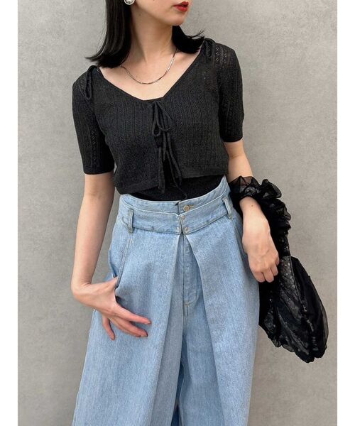 dazzlin(ダズリン)の「フロントリボンクロシェニットSET(ニット/セーター・レディース・レッド/オフホワイト/ライトグレー/チャコールグレー・FREE)」の2枚目の写真