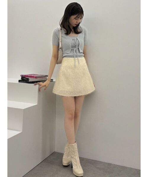 dazzlin(ダズリン)の「フロントリボンクロシェニットSET(ニット/セーター・レディース・レッド/オフホワイト/ライトグレー/チャコールグレー・FREE)」の7枚目の写真