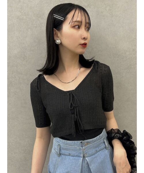 dazzlin(ダズリン)の「フロントリボンクロシェニットSET(ニット/セーター・レディース・レッド/オフホワイト/ライトグレー/チャコールグレー・FREE)」の8枚目の写真