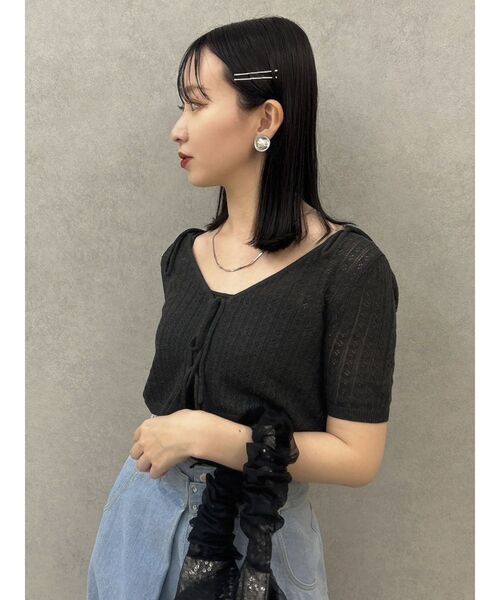 dazzlin(ダズリン)の「フロントリボンクロシェニットSET(ニット/セーター・レディース・レッド/オフホワイト/ライトグレー/チャコールグレー・FREE)」の9枚目の写真