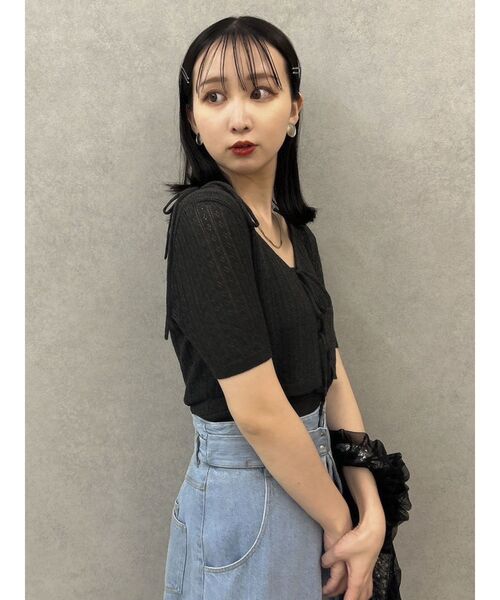 dazzlin(ダズリン)の「フロントリボンクロシェニットSET(ニット/セーター・レディース・レッド/オフホワイト/ライトグレー/チャコールグレー・FREE)」の10枚目の写真