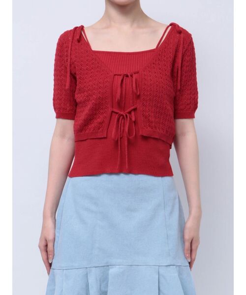 dazzlin(ダズリン)の「フロントリボンクロシェニットSET(ニット/セーター・レディース・レッド/オフホワイト/ライトグレー/チャコールグレー・FREE)」の15枚目の写真