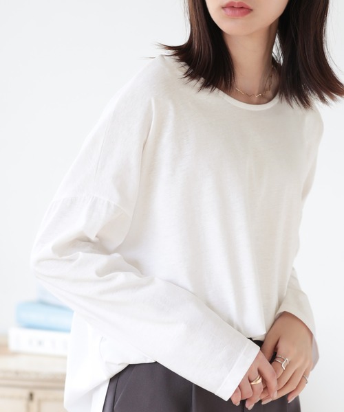 SUNFLOWER EIGHT（サンフラワーエイト）の「ラウンドヘムロンT（Tシャツ/カットソー・レディース・ライトオリーブ/カーキ/ホワイト/チャコールグレー/ダークブラウン/ブラック・M/L）」の2枚目の写真