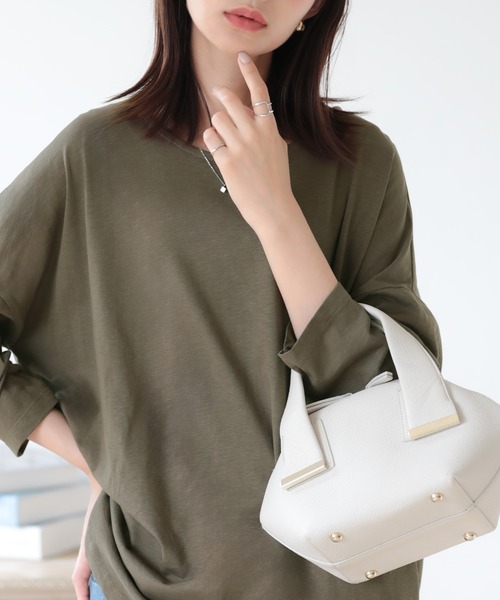 SUNFLOWER EIGHT（サンフラワーエイト）の「ラウンドヘムロンT（Tシャツ/カットソー・レディース・ライトオリーブ/カーキ/ホワイト/チャコールグレー/ダークブラウン/ブラック・M/L）」の5枚目の写真