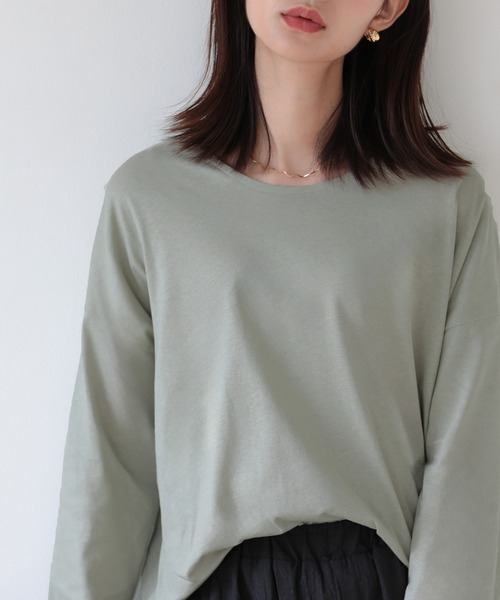 SUNFLOWER EIGHT（サンフラワーエイト）の「ラウンドヘムロンT（Tシャツ/カットソー・レディース・ライトオリーブ/カーキ/ホワイト/チャコールグレー/ダークブラウン/ブラック・M/L）」の6枚目の写真