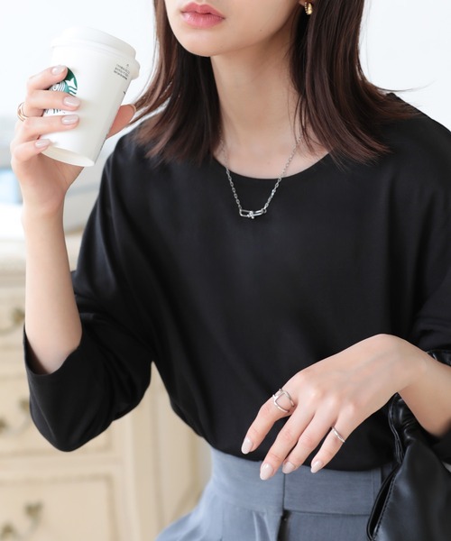 SUNFLOWER EIGHT（サンフラワーエイト）の「ラウンドヘムロンT（Tシャツ/カットソー・レディース・ライトオリーブ/カーキ/ホワイト/チャコールグレー/ダークブラウン/ブラック・M/L）」の3枚目の写真