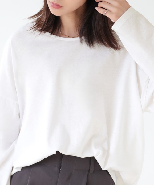 SUNFLOWER EIGHT（サンフラワーエイト）の「ラウンドヘムロンT（Tシャツ/カットソー・レディース・ライトオリーブ/カーキ/ホワイト/チャコールグレー/ダークブラウン/ブラック・M/L）」の8枚目の写真