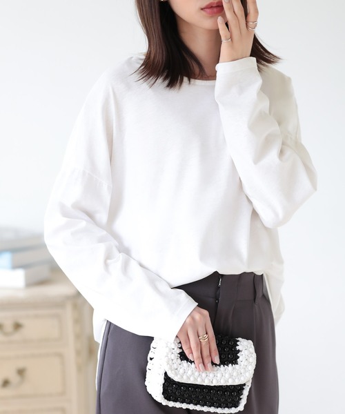 SUNFLOWER EIGHT（サンフラワーエイト）の「ラウンドヘムロンT（Tシャツ/カットソー・レディース・ライトオリーブ/カーキ/ホワイト/チャコールグレー/ダークブラウン/ブラック・M/L）」の10枚目の写真