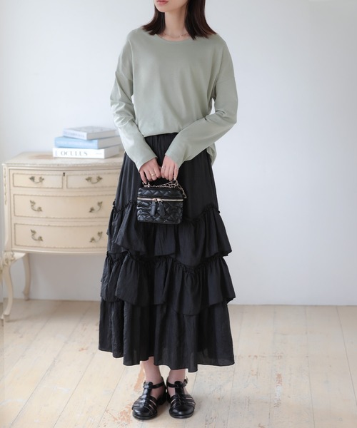 SUNFLOWER EIGHT（サンフラワーエイト）の「ラウンドヘムロンT（Tシャツ/カットソー・レディース・ライトオリーブ/カーキ/ホワイト/チャコールグレー/ダークブラウン/ブラック・M/L）」の15枚目の写真