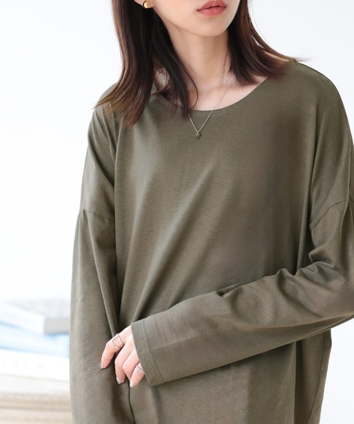 SUNFLOWER EIGHT（サンフラワーエイト）の「ラウンドヘムロンT（Tシャツ/カットソー・レディース・ライトオリーブ/カーキ/ホワイト/チャコールグレー/ダークブラウン/ブラック・M/L）」の16枚目の写真