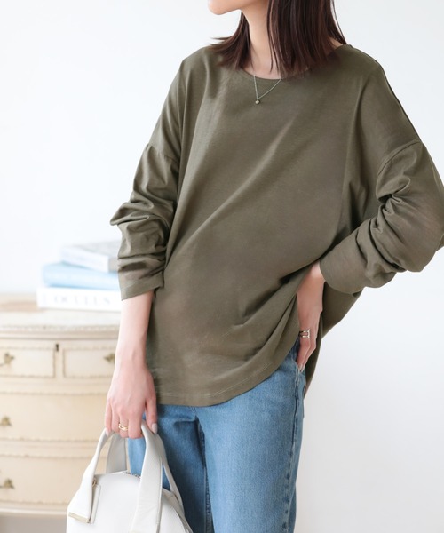 SUNFLOWER EIGHT（サンフラワーエイト）の「ラウンドヘムロンT（Tシャツ/カットソー・レディース・ライトオリーブ/カーキ/ホワイト/チャコールグレー/ダークブラウン/ブラック・M/L）」の17枚目の写真