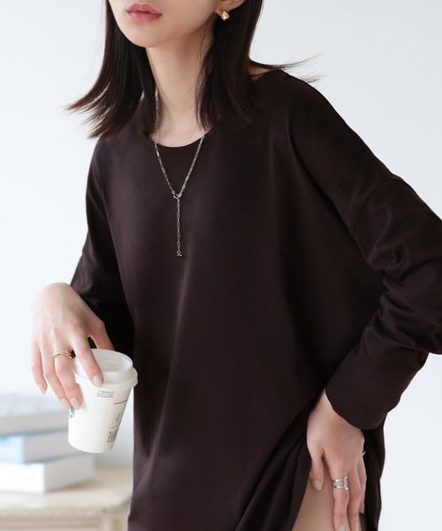 SUNFLOWER EIGHT（サンフラワーエイト）の「ラウンドヘムロンT（Tシャツ/カットソー・レディース・ライトオリーブ/カーキ/ホワイト/チャコールグレー/ダークブラウン/ブラック・M/L）」の20枚目の写真